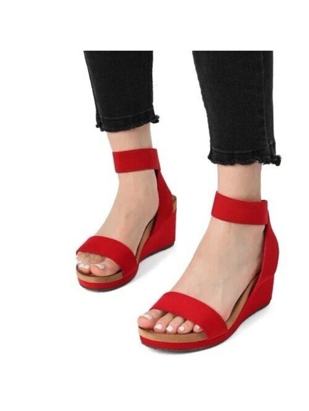 DREAM PAIRS Women's Red Wedge Sandals, Open Toe, Elastic Ankle Strap, Size 9.5 M